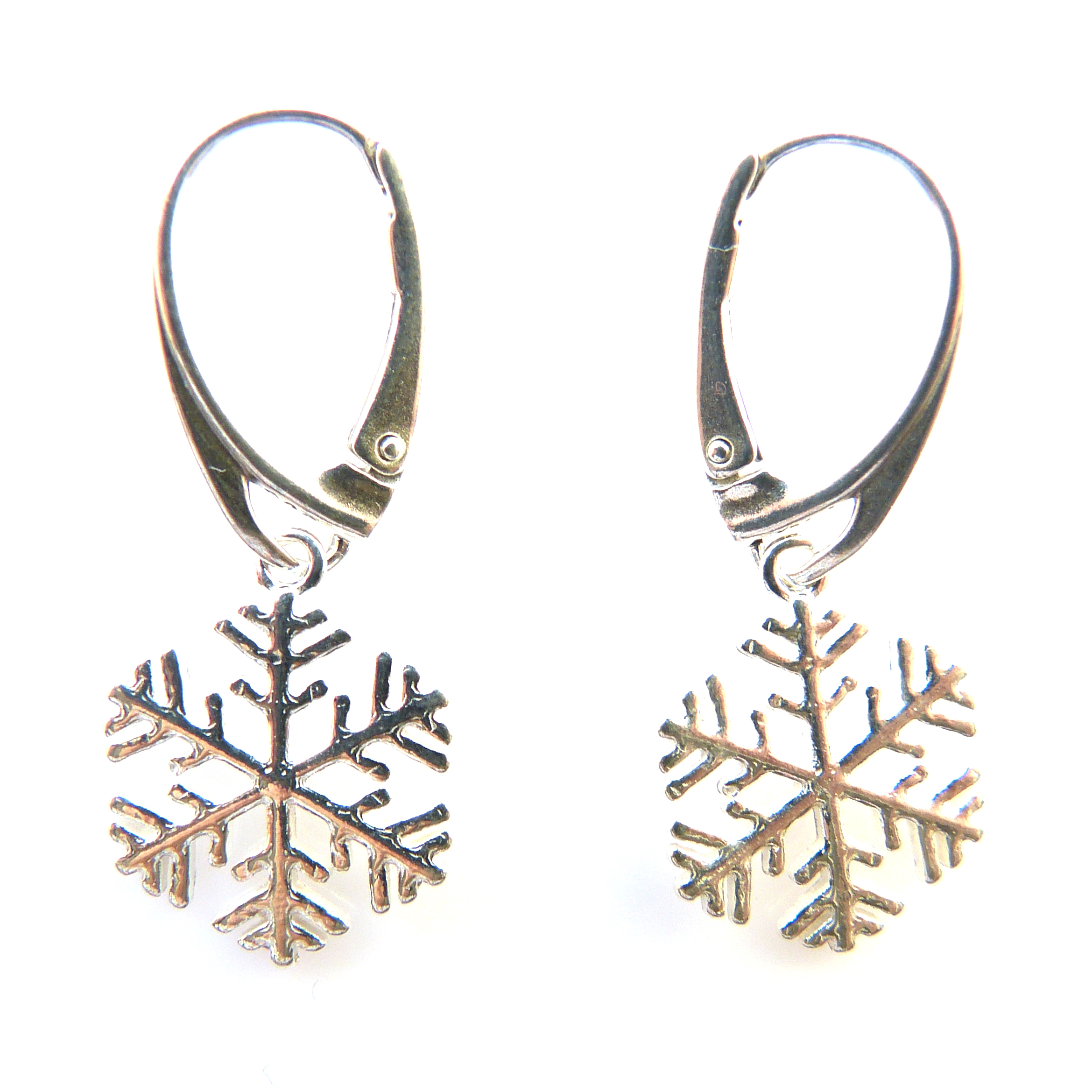 FASHIONS FOREVER® 925 Sterling Silver Snowflake Leverback Earrings Handmade UK 